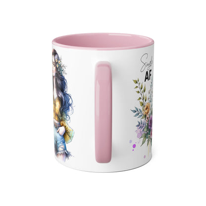 Single AF Accent Mug, Floral Coffee Cup, Gift for Single Friends, Cute Relationship Humor Mug, Funny Birthday Mug, Tea Lover Gift