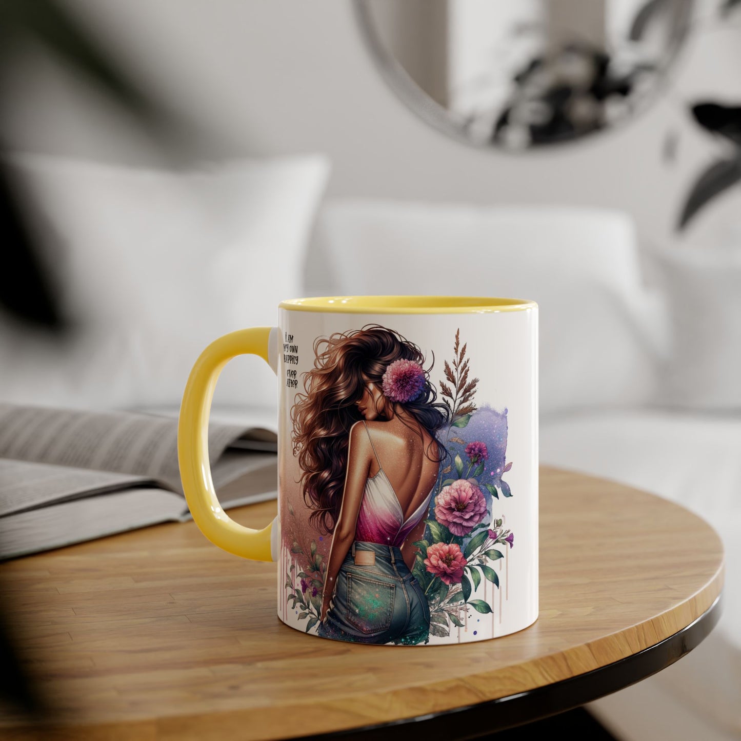 Boho Floral Accent Mug - 11oz - Inspirational "I Am My Own Happily Ever After " Design