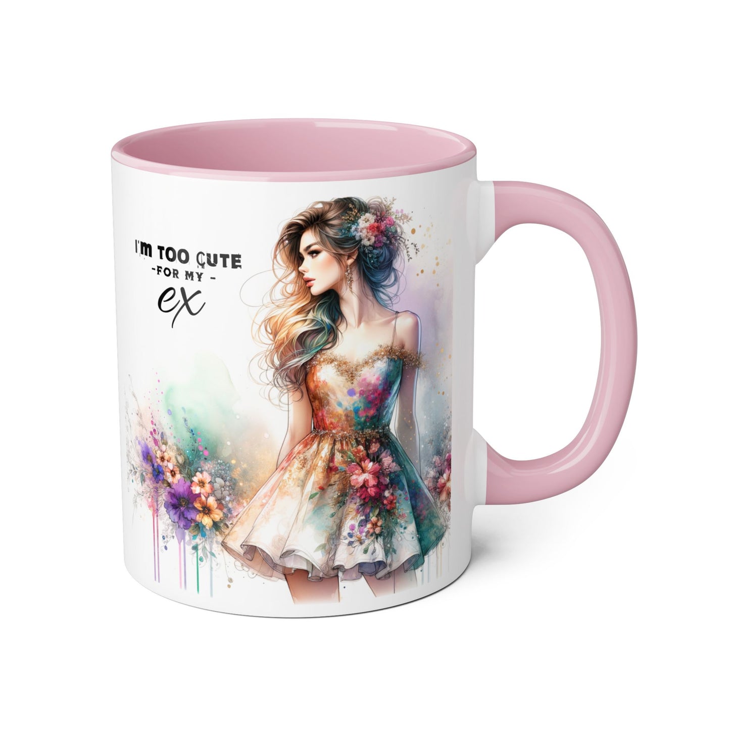 I'm Too Cute For My Ex Accent Mug, 11oz Coffee Cup, Gift for Her, Unique Relationship Humor, Friendship Tea Mug, Quirky Birthday Present