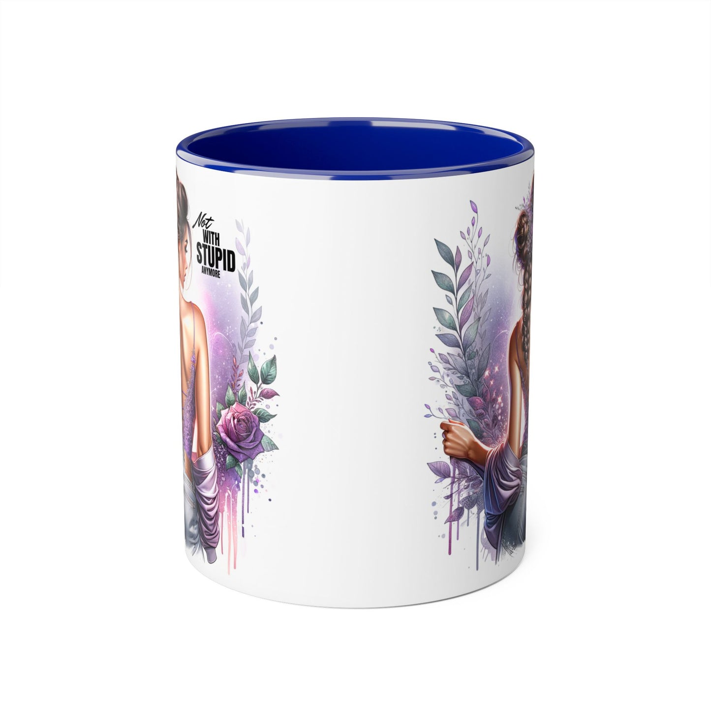 Not With Stupid Anymore Humoristic Bohemian Accent Mug, Artful Coffee Cup for Unique Gifts, Decorative Drinkware, Home Decor, Thoughtful Present