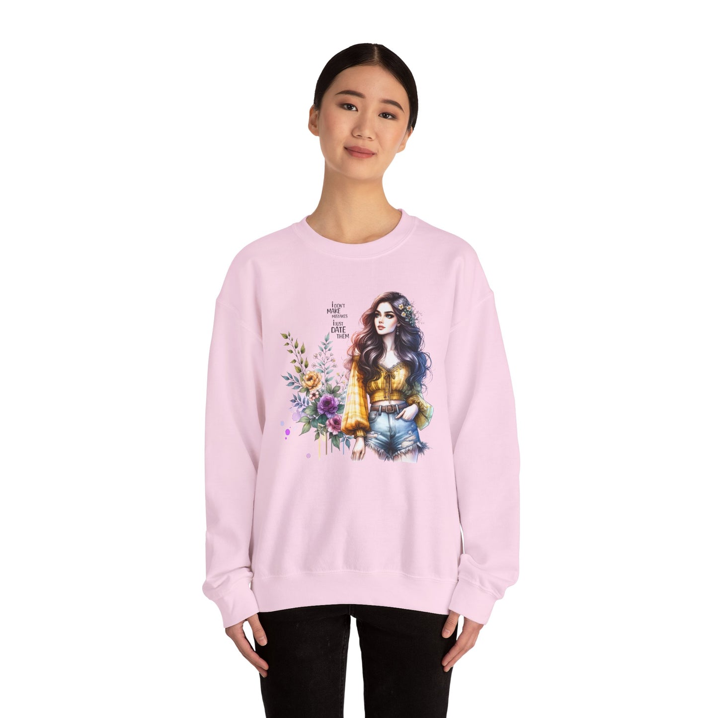 I Don't Make Mistakes, I Just Date Them Floral Graphic Crewneck Sweatshirt, Cozy Casual Wear, Boho Sweatshirt, Gift for Her, Fall Fashion Must-Have