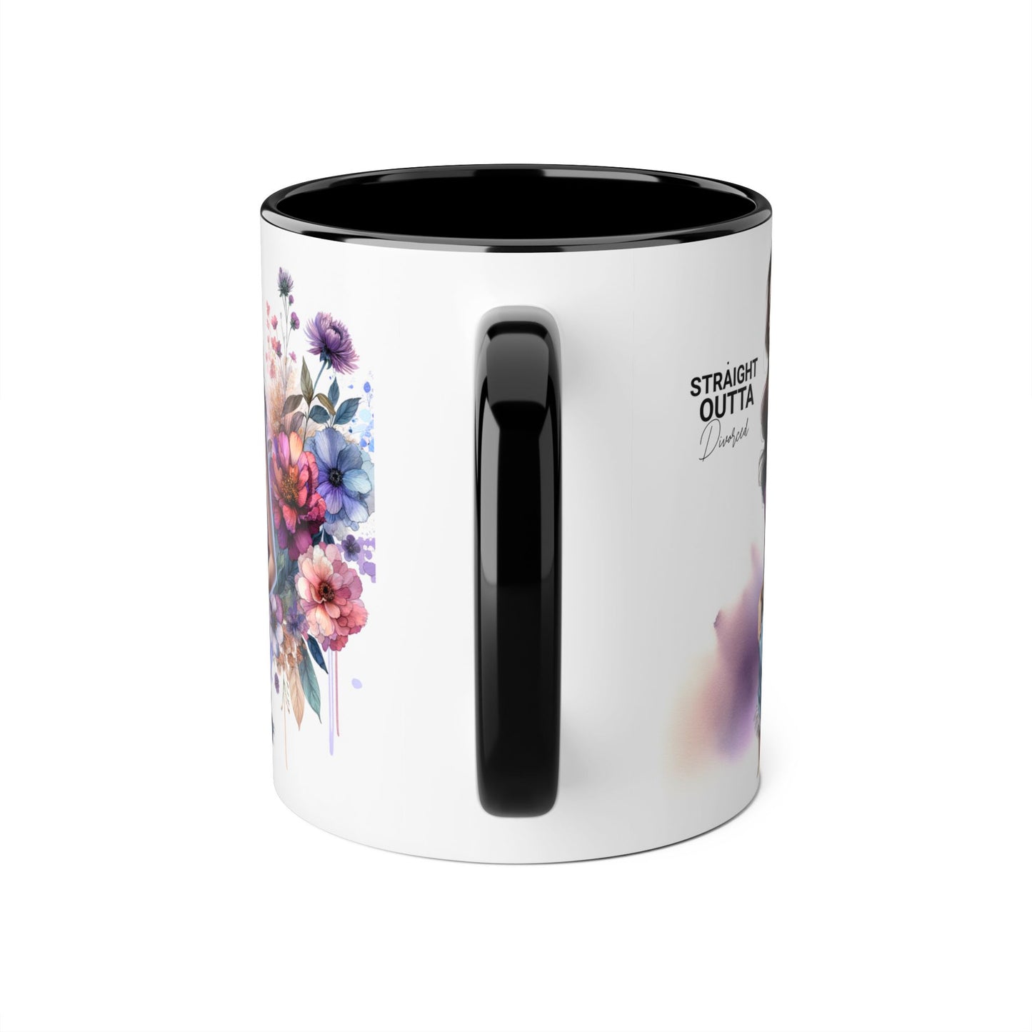 Straight Outta Divorced Humoristic Artistic Accent Mug, Unique Floral Coffee Cup, Gift for Her, Home Decor, Straight Outta Design, Inspirational Tea Mug