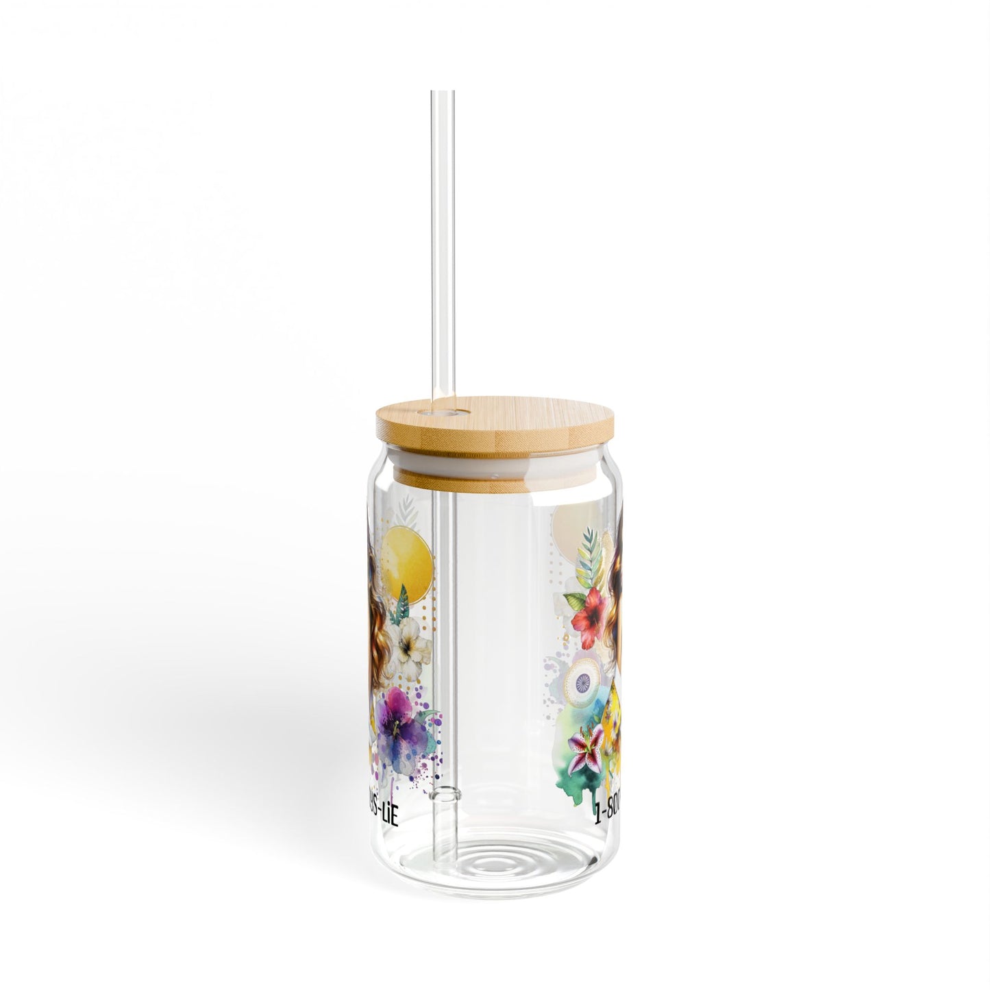 1-800-Boys-Lie Floral Sipper Glass, Vibrant Drinkware for Boss Babes, 16oz Stylish Water Bottle, Gift for Her, Home or Office Decor