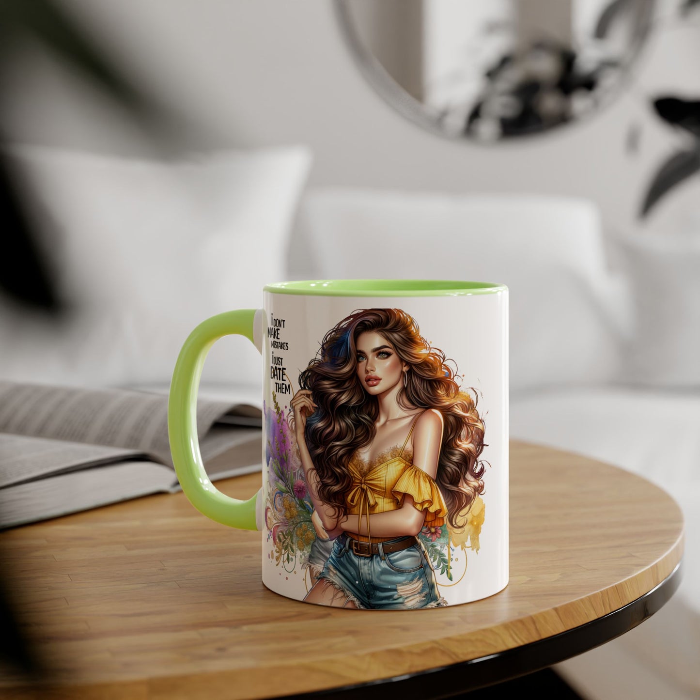 I Don't Make Mistakes, I Date Them Chic Humor Accent Mug, Funny Quote Coffee Cup, Gift for Friends, Unique Desk Decor, Birthday & Holiday Present