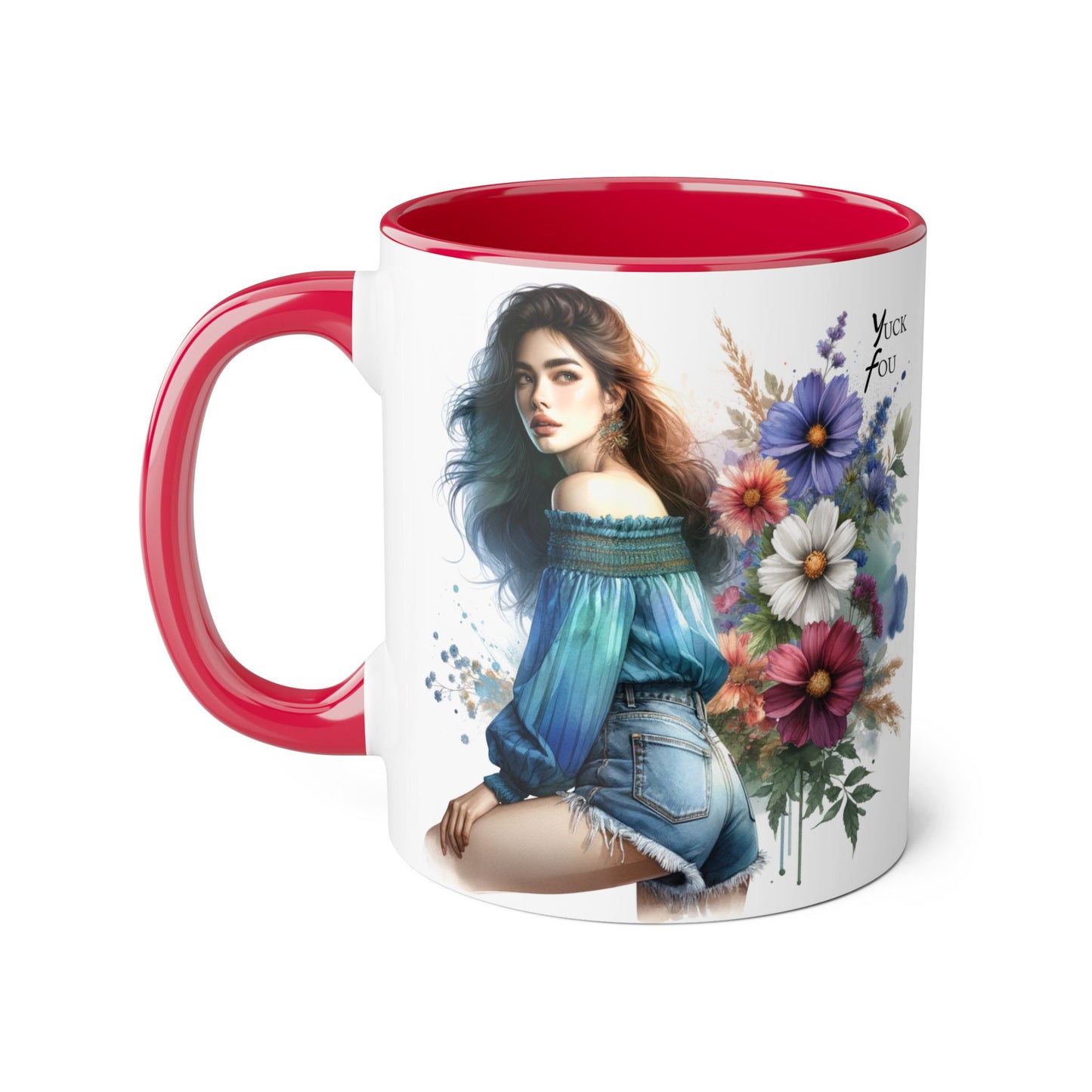 Bohemian Accent Mug - Yuck Fou Floral Design, Gift for Artists, Unique Coffee Cup, Home Decor, Stylish Drinkware