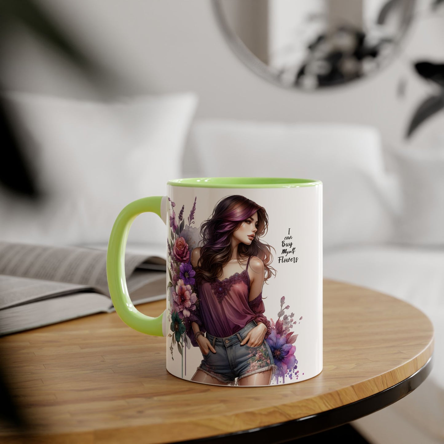 I Can Buy Myself Flowers Floral Art Accent Mug, 11oz Coffee Cup for Flower Lovers, Gift for Her, Boho Kitchen Decor, Unique Art Mug
