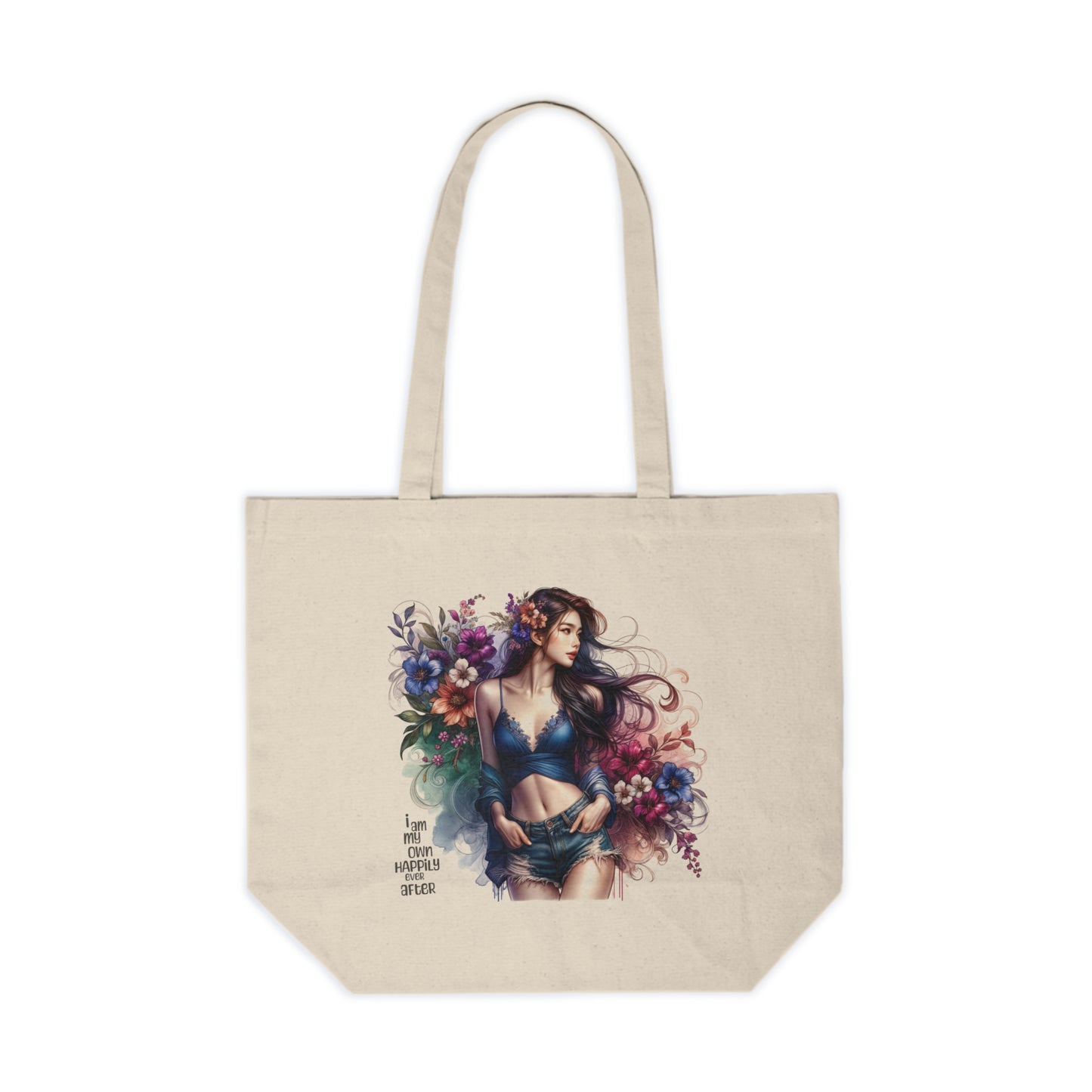 I Am My Own Happily Ever After Floral Art Canvas Tote Bag, Eco-Friendly Shopping Bag, Beach Tote, Gift for Her, Floral Shopping Bag, Everyday Use Tote