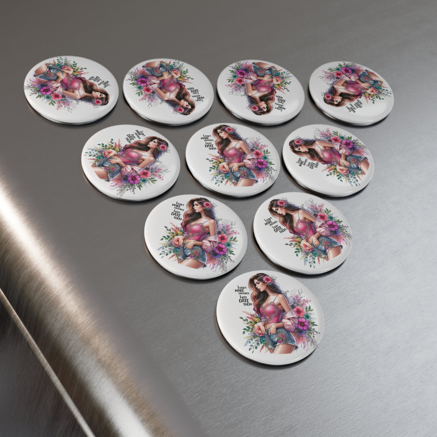 I Don't Make Mistakes, I Date Them Floral Date Button Magnet, Inspirational Stickers, Gift for Her, Cute Decor, Fridge Magnet