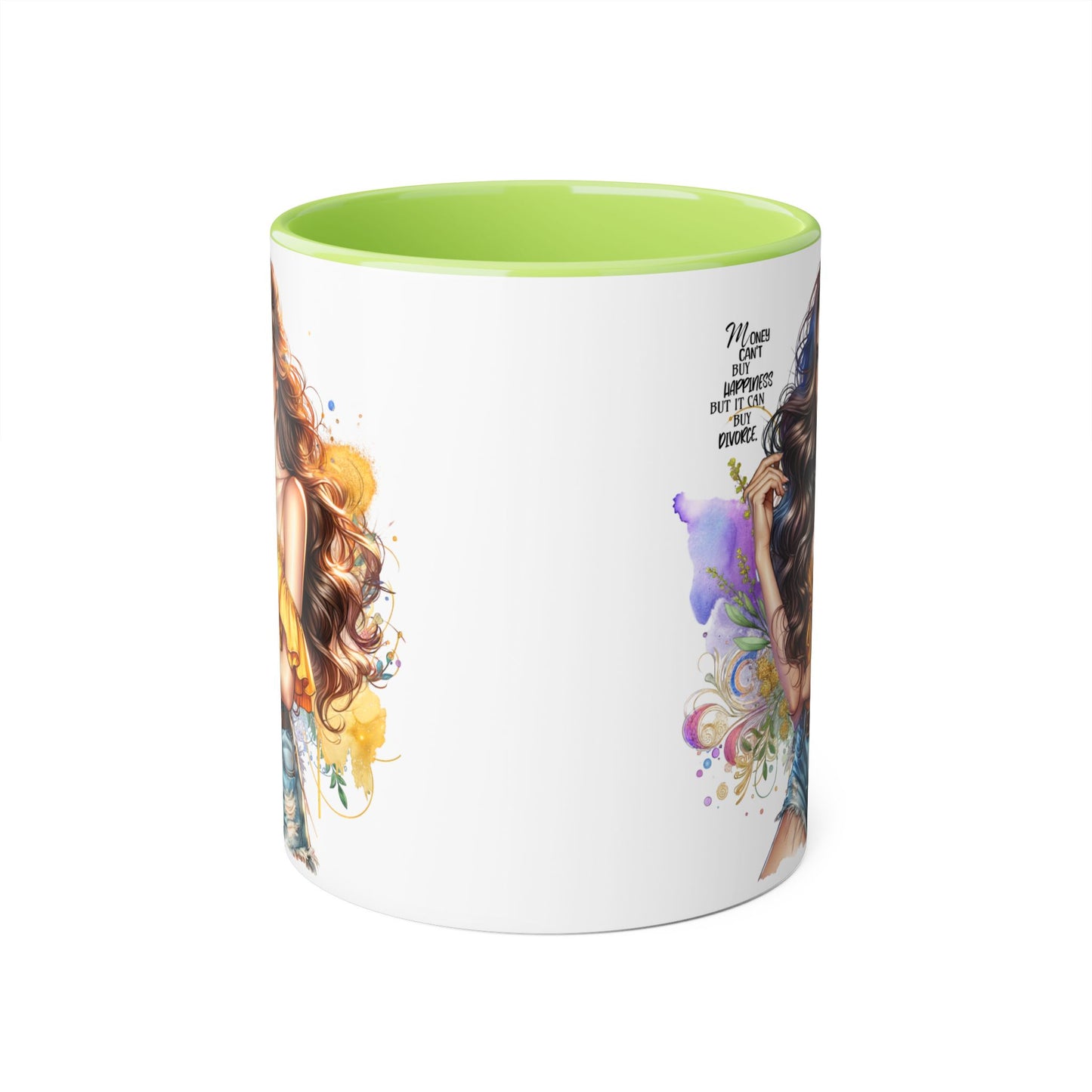 Money Can't Buy Happiness But It Can Buy Divorce Humoristic Empowering Accent Mug, Inspirational Coffee Cup, Artful Drinkware for Self-Care, Perfect Gift for Birthdays, Motivational Decor