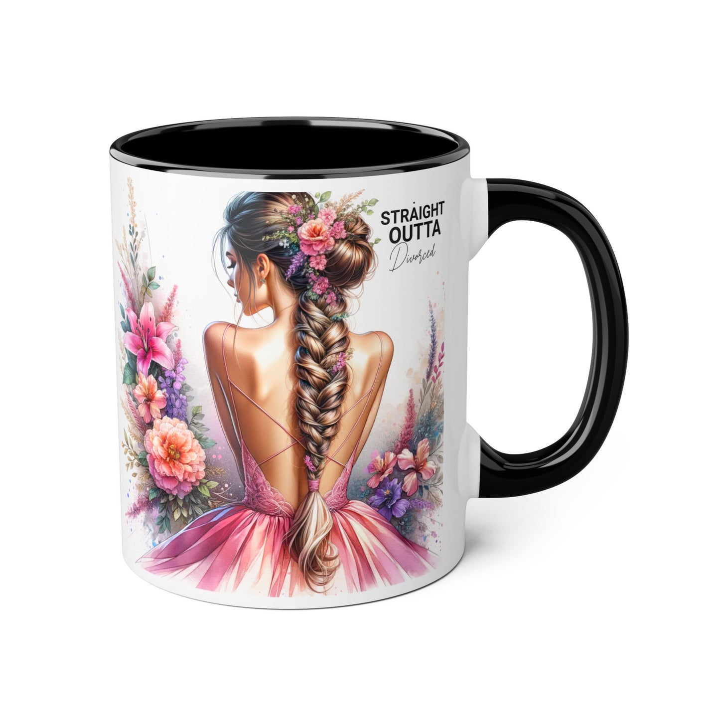 Straight Outta Divorced Humoristic Floral Art Accent Mug - Perfect Gift for Friends, Birthday Celebration, Mother's Day, Coffee Lover, Home Decor