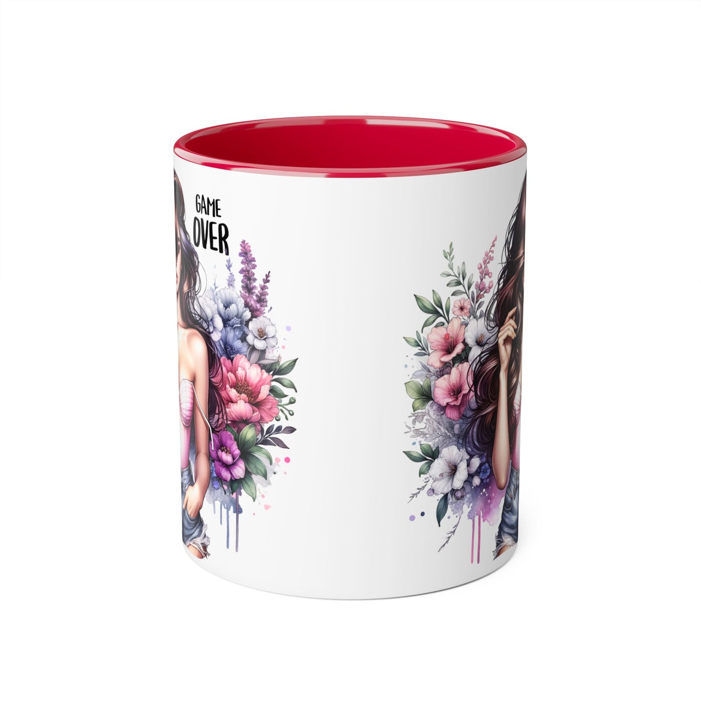 Game Over Floral Accent Mug - 11oz, Coffee Cup for Her, Gift for Gamers, Fun Tea Mug, Unique Kitchen Decor, Women’s Gift Idea