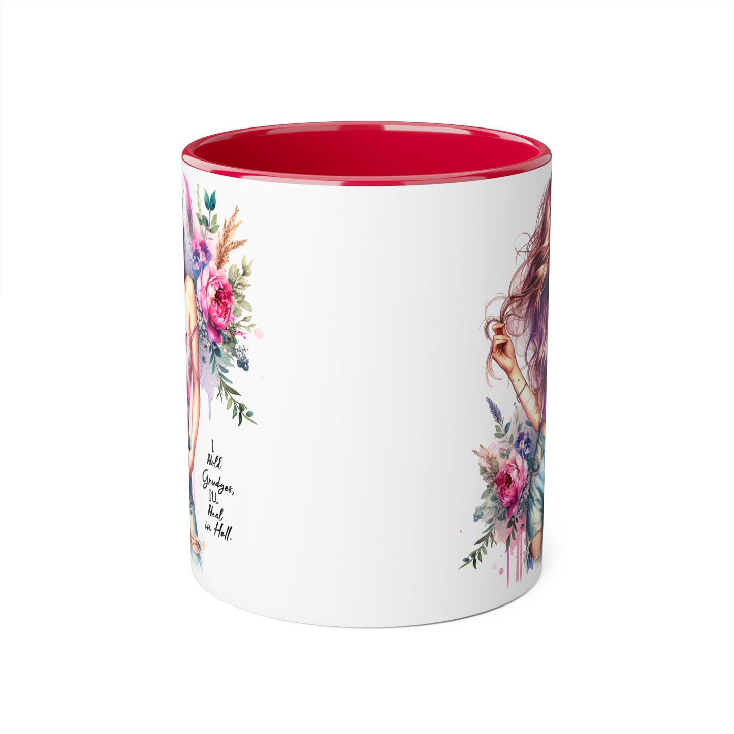 I Hold Grudges, I'll Heal in Hell  Humoristic Bohemian Floral Accent Mug - Drinkware for Tea Lovers, Coffee Enthusiasts, Gift for Friends, Home Decor, Artful Mugs