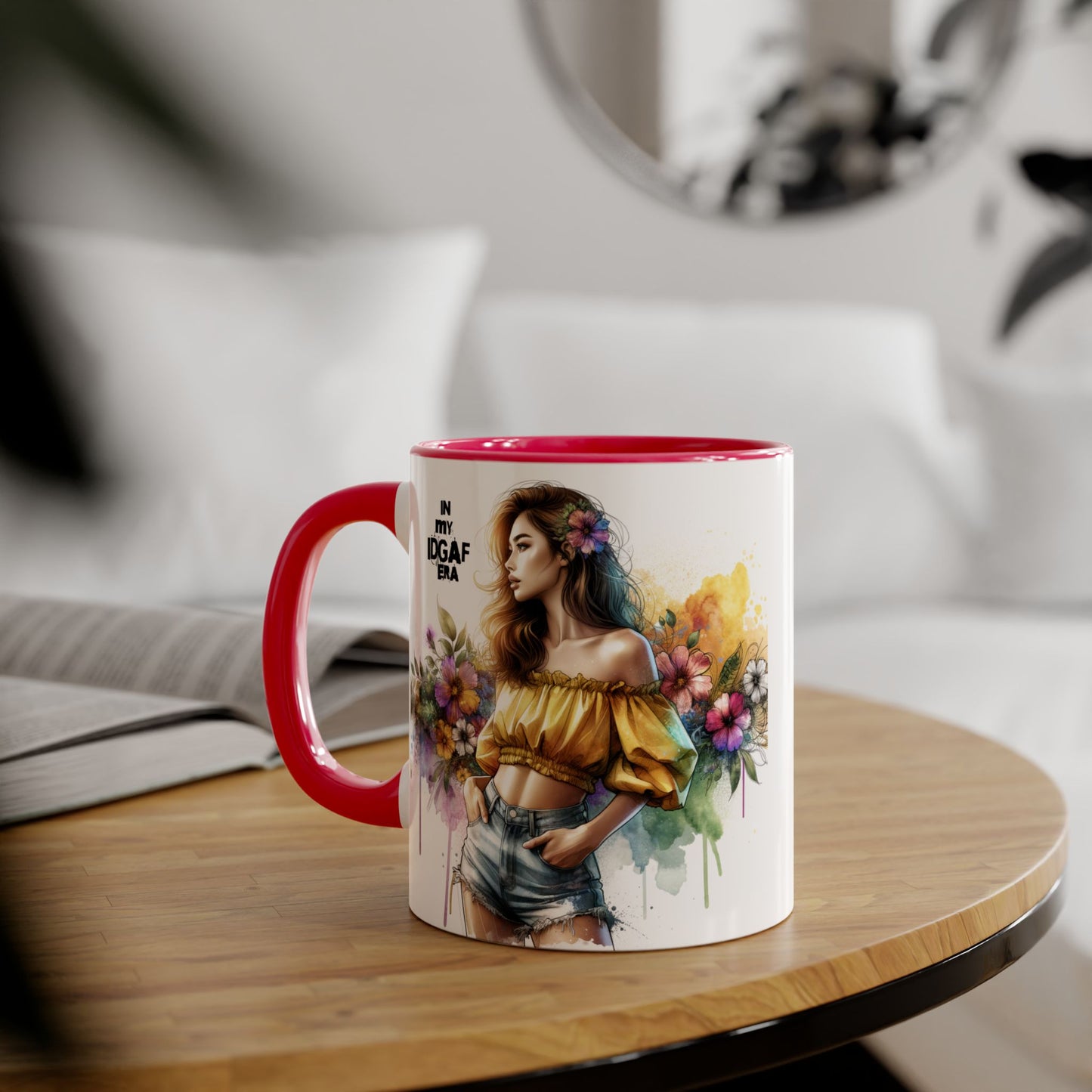 Colorful IDGAF Era Accent Mugs, Unique Coffee Cup for Bold Souls, Gifts for Women, Floral Design Mugs, Fun Cafe Mugs
