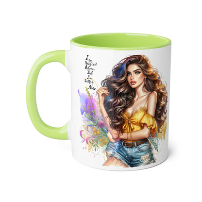 I Was Married Before But I'm Better Now Boho Chic Accent Mugs, Inspirational Coffee Cup, Gift for Her, Unique Art Mug, Home Decor, Vibrant Floral Design