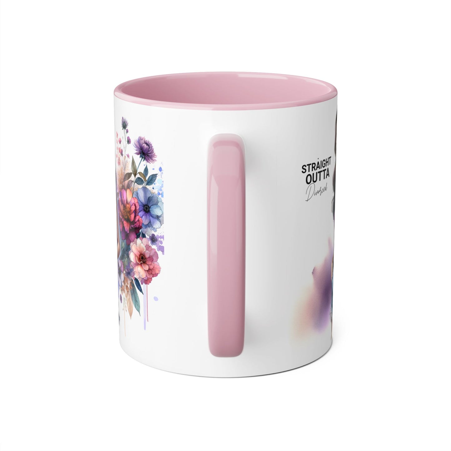 Straight Outta Divorced Humoristic Artistic Accent Mug, Unique Floral Coffee Cup, Gift for Her, Home Decor, Straight Outta Design, Inspirational Tea Mug