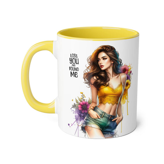 Lost You and Found Me Colorful Art Accent Mug - Inspirational Gift for Friends, Unique Coffee Cup, Birthday Gift, Home Decor, Motivational Mug