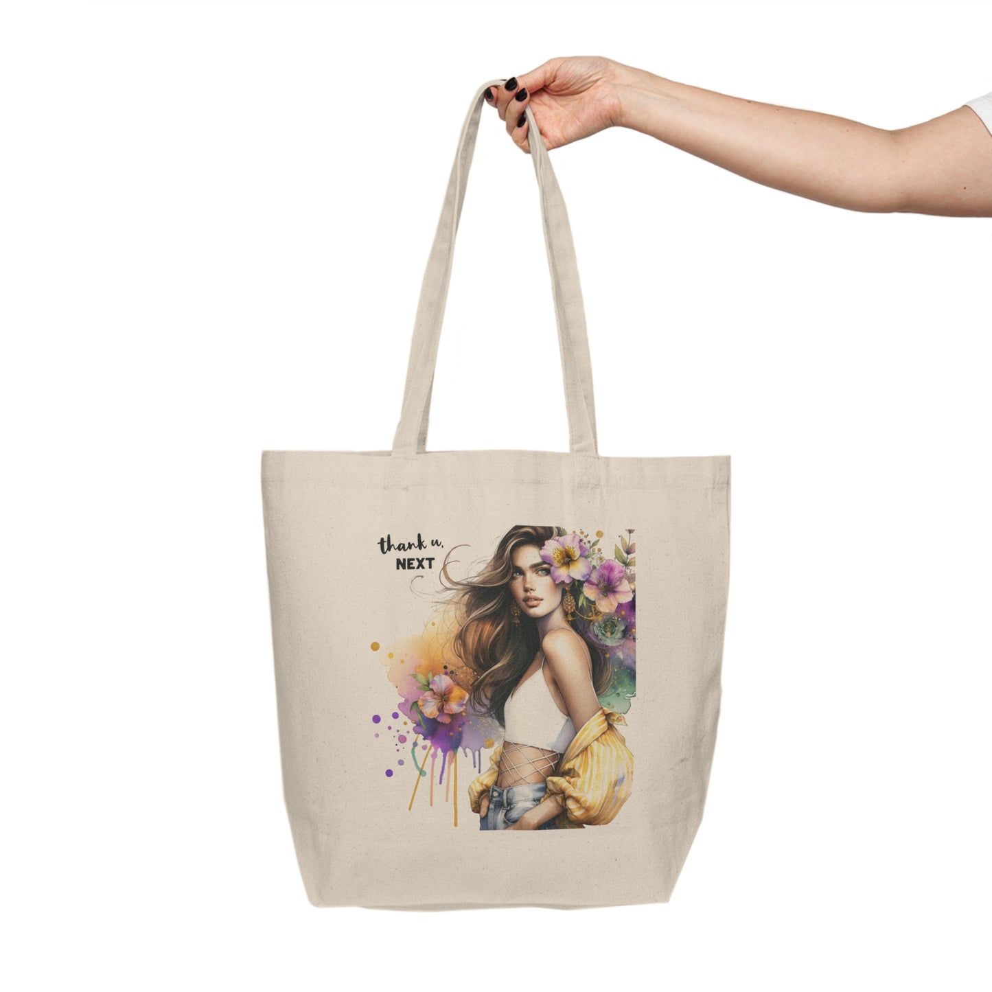Thank U, Next Chic Canvas Tote Bag with Floral Design - Perfect for Shopping, Beach, Gifts, Eco-Friendly Bag, Everyday Use
