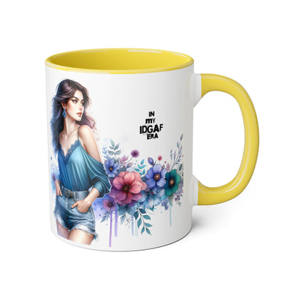 Chic IDGAF Accent Mug, Floral Art, Gift for Her, Coffee Lover, Unique Decor, Trendy Mug, Self-Care Gift
