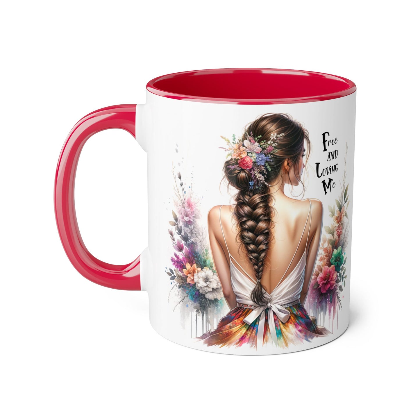Floral Art Mug - 'Free and Loving Me', Coffee Cup, Gift for Her, Home Decor, Personalized Drinkware, Inspirational Mugs, Floral Design