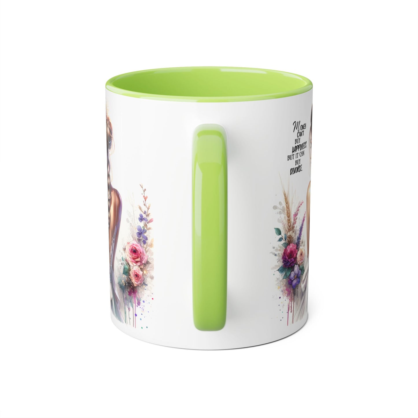 Money Can't Buy Happiness But It Can Buy Divorce Humoristic Elegant Floral Accent Mug, Inspirational Gift, Coffee Cup for Brides, Wedding Favors, Self-Care Reminder, Home Décor