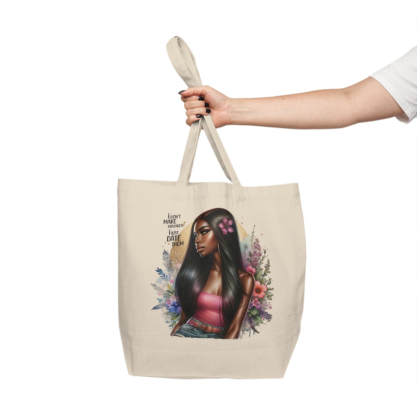 I Don`t Make Mistakes, I Just Date Them Chic Floral Canvas Shopping Tote, Eco-Friendly Bag, Beach Tote, Gift for Her, Casual Everyday Use