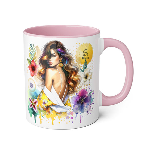 I Can Buy Myself Flowers Whimsical Floral Accent Mug, Inspirational Coffee Cup, Perfect Gift for Her, Unique Artwork for Home or Office, Women's Day Gift