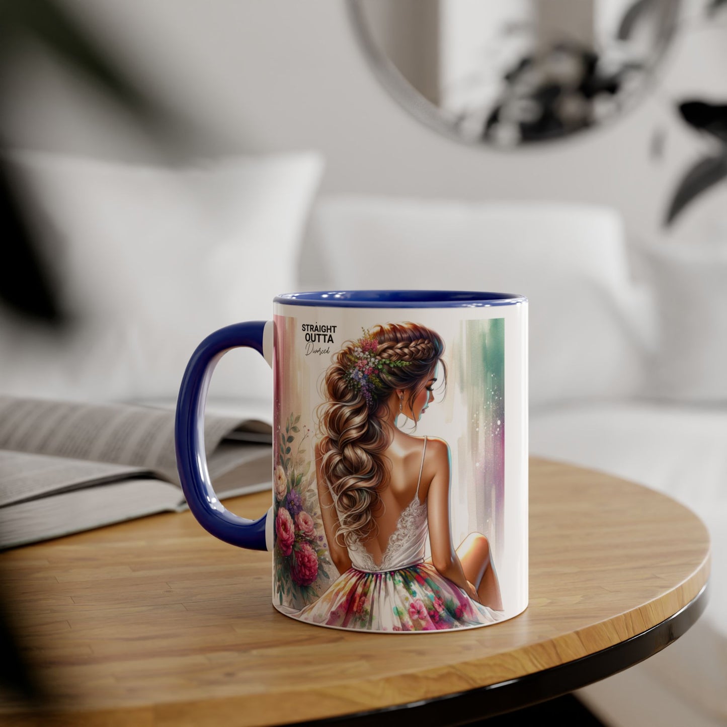 Straight Outta Divorced Humoristic Elegant Floral Accent Mug, Artistic Coffee Cup, Gift for Her, Home Decor, Tea Lover's Mug, Birthday Gift Idea, Wedding Favor