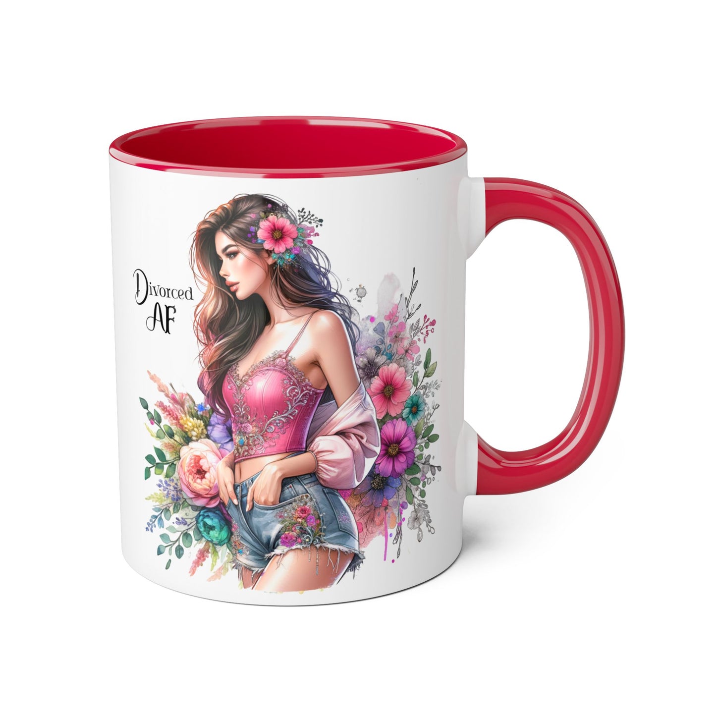 Divorced AF Accent Mug - Trendy Floral Coffee Cup, Perfect Gift for Empowered Women, Humor, Self-Care, Friendship