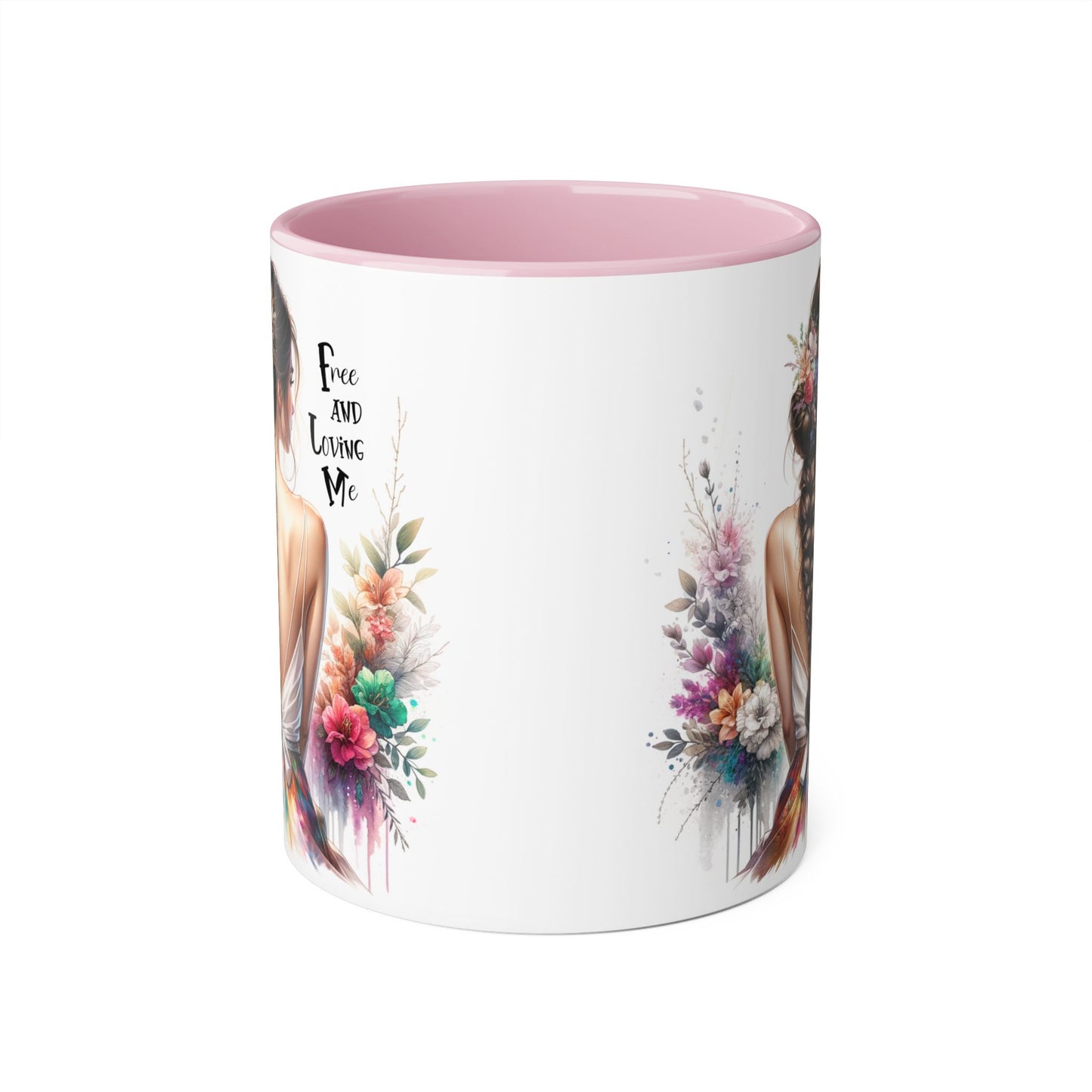 Floral Art Mug - 'Free and Loving Me', Coffee Cup, Gift for Her, Home Decor, Personalized Drinkware, Inspirational Mugs, Floral Design
