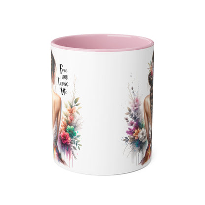 Floral Art Mug - 'Free and Loving Me', Coffee Cup, Gift for Her, Home Decor, Personalized Drinkware, Inspirational Mugs, Floral Design