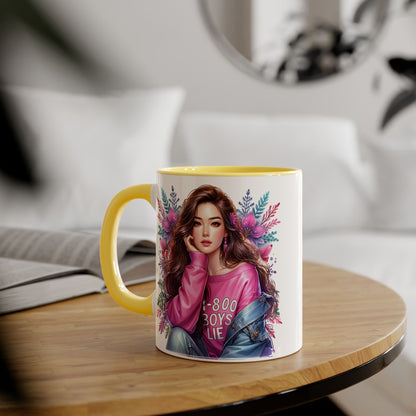 1-800-BOYS-LIE Chic Floral Accent Mug - Perfect Gift for Tea Lovers, Stylish Drinkware, Coffee Cup for Her, Women's Empowerment Decor, Trendy Floral Mug