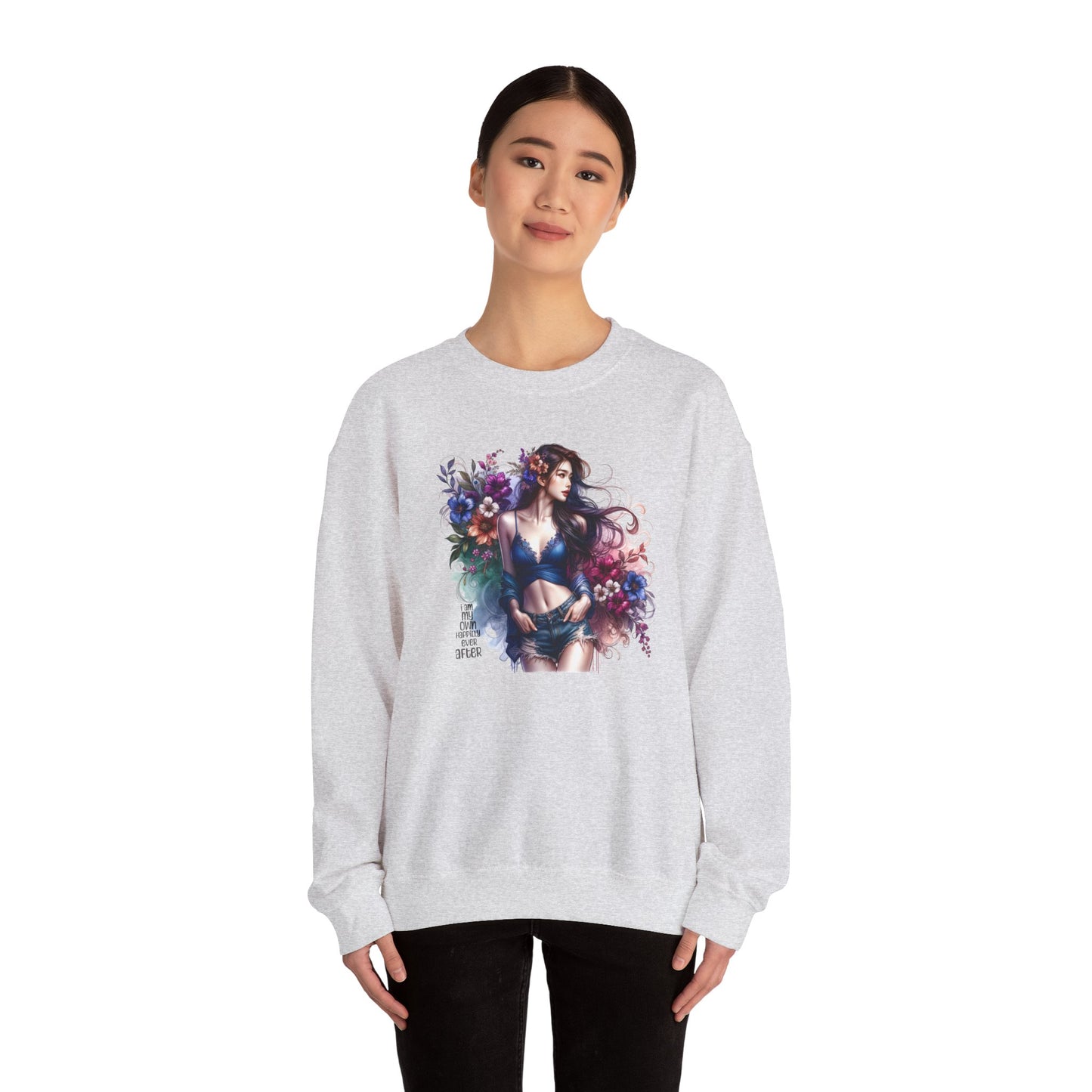 I Am My Own Happily Ever After  Floral Goddess Sweatshirt | Cozy Unisex Crewneck | Perfect Gift for Fall/Winter, Artistic Apparel, Wall Art Sweatshirt, Everyday Wear
