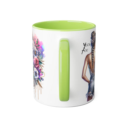 Yuck Fou Boho Floral Accent Mug, 11oz | Artistic Coffee Cup, Gift for Her, Stylish Drinkware, Home Decor, Mother's Day Present