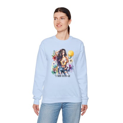 1-800-Boys-Lie Boho Chic Crewneck Sweatshirt with Floral Design, Unisex Gift, Self-Love Apparel, Cozy Casual Wear, Perfect for Relaxation