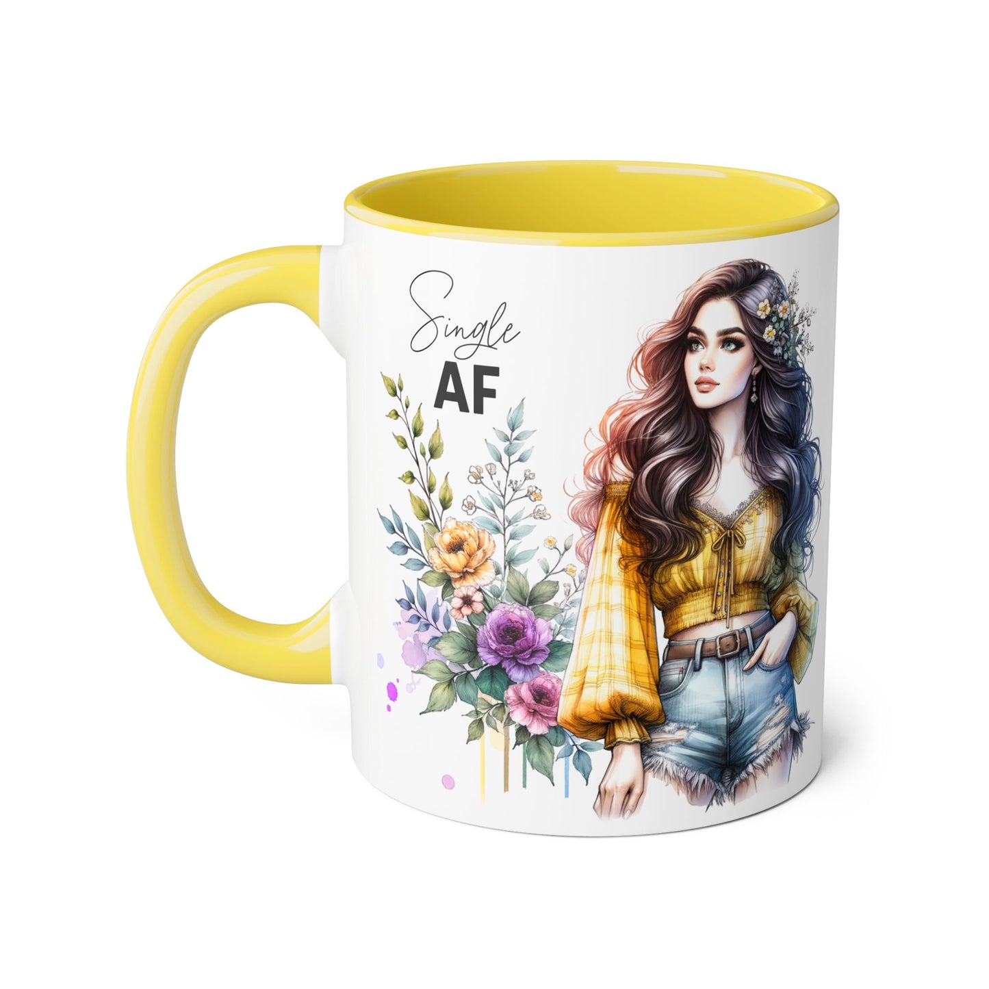 Single AF Accent Mug, Floral Coffee Cup, Gift for Single Friends, Cute Relationship Humor Mug, Funny Birthday Mug, Tea Lover Gift
