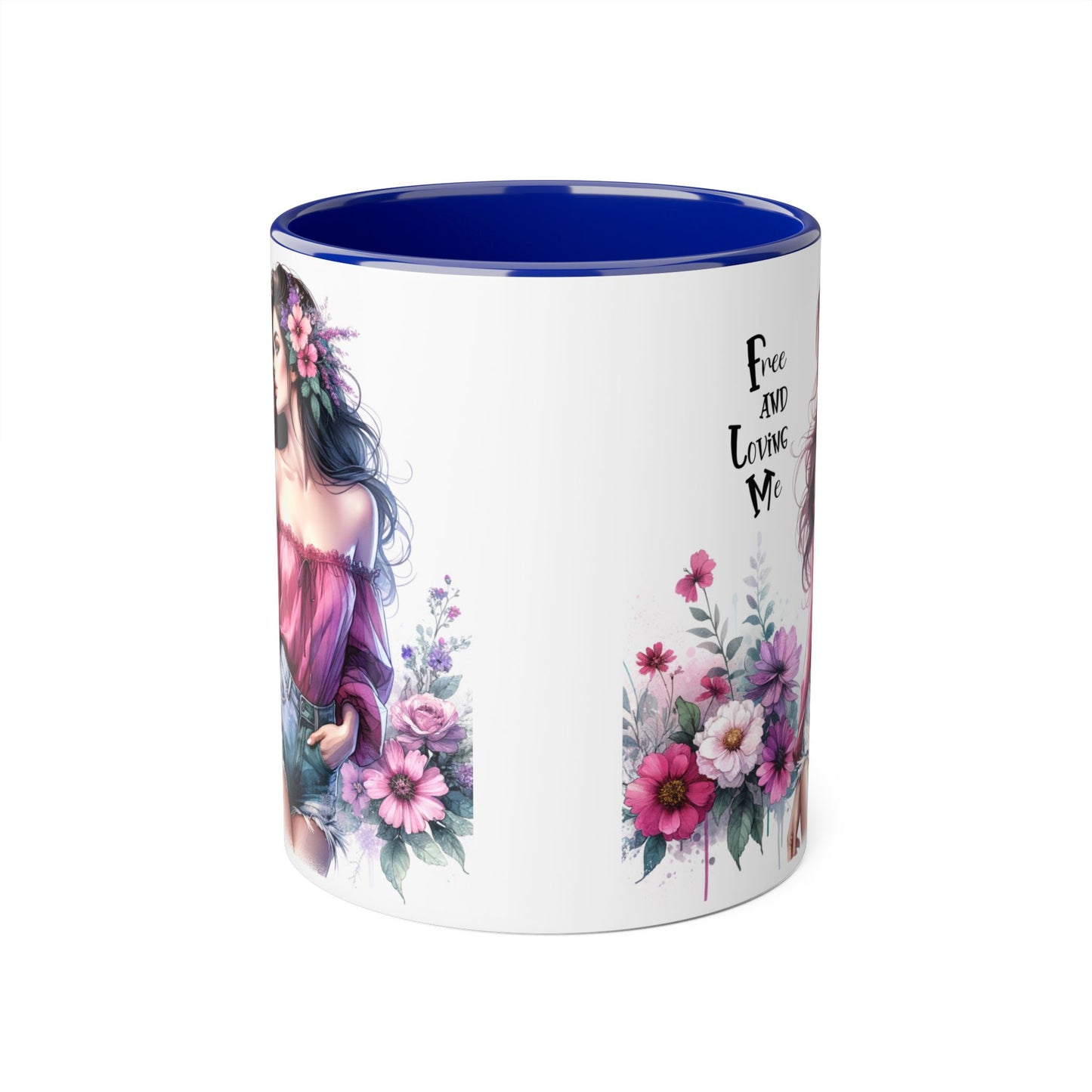 Floral Bohemian Accent Mug - Free and Loving Me Design, Coffee Cup Gift, Mother's Day Present, Home Decor, Art Drinkware