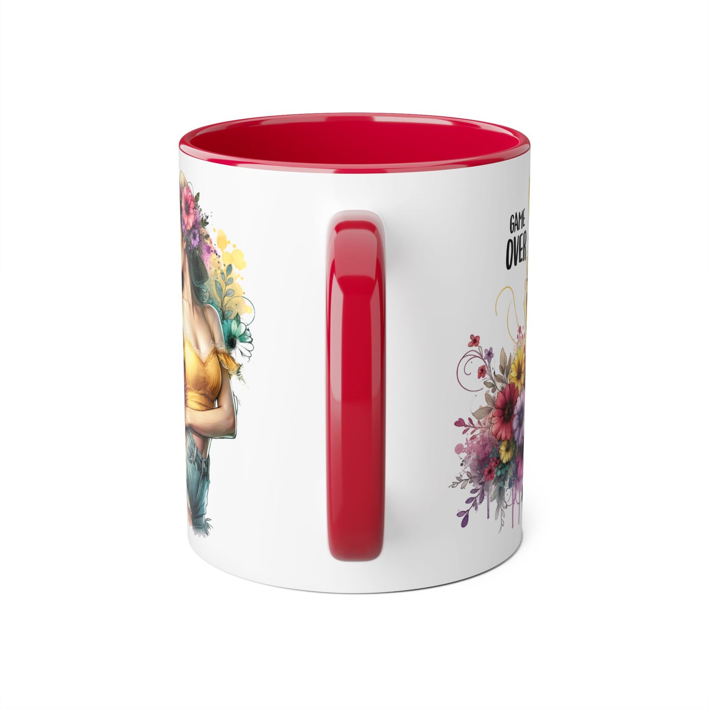 Game Over Floral Accent Mug, Gift for Gamers, Coffee Tea Cup, Home Decor, Birthday, Celebration, Unique Mug