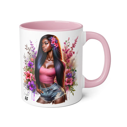 Single AF Floral Portrait Accent Mug, Unique Gift for Coffee Lovers, Home Decor, Self-Care, Birthday, Floral Art Mug, Artistic Coffee Cup