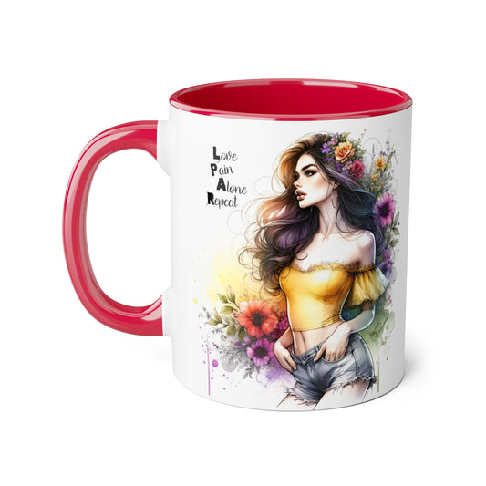 Colorful Artistic Accent Mug with Floral Design, Boho Coffee Cup, Gift for Her, Unique Tea Mug, Inspirational Quote Mug