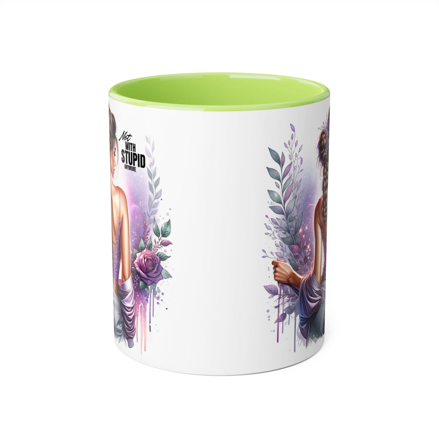 Not With Stupid Anymore Humoristic Bohemian Accent Mug, Artful Coffee Cup for Unique Gifts, Decorative Drinkware, Home Decor, Thoughtful Present