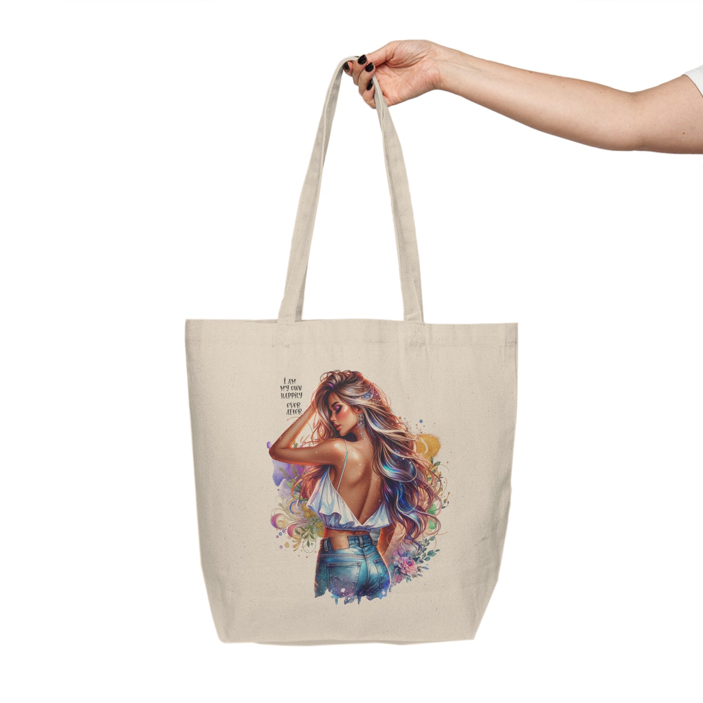 I Am My Own Happily Ever  After Stylish Canvas Shopping Tote with Inspirational Quote | Eco-Friendly Fashion Bag, Reusable Grocery Bag, Summer Tote, Gift for Her