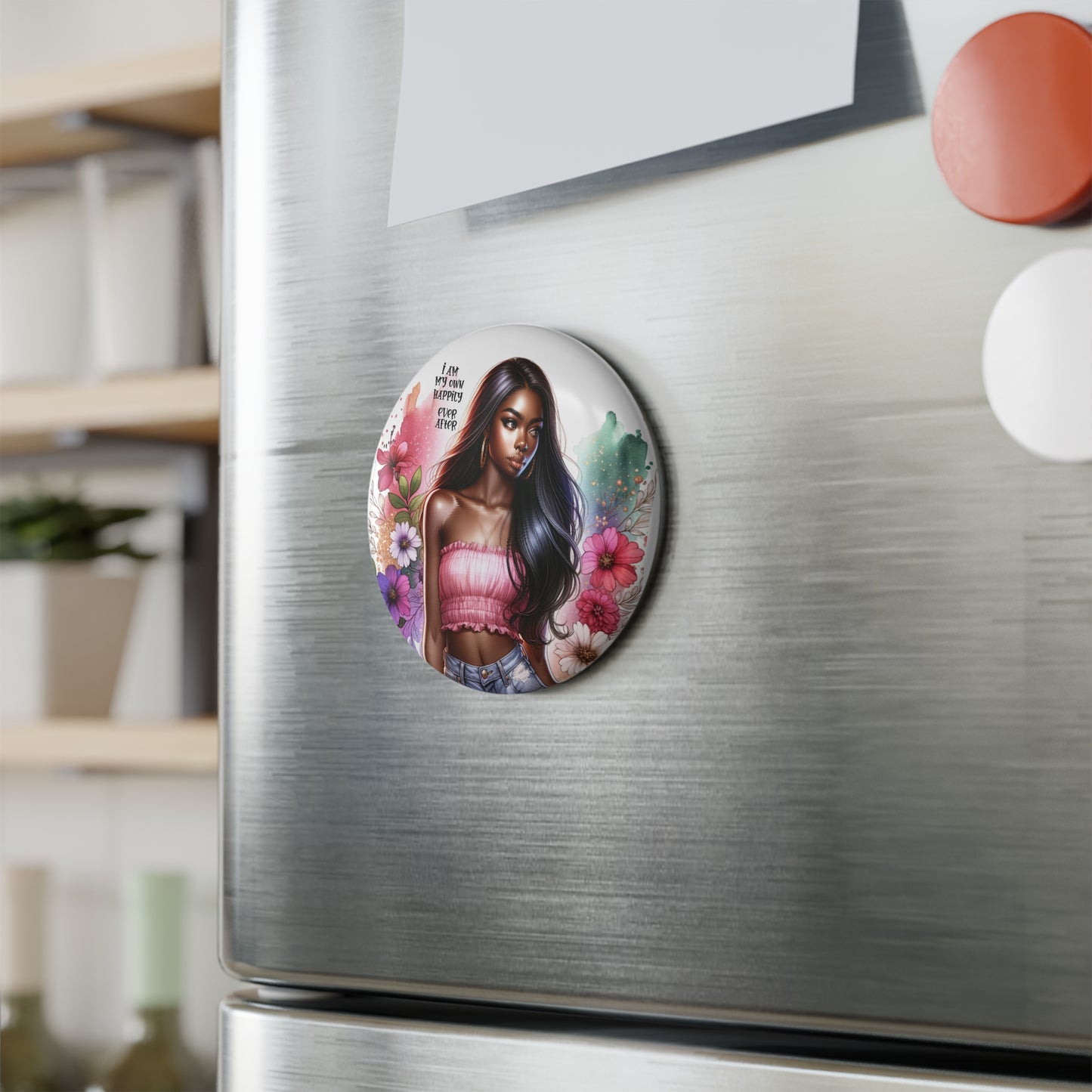 I Am My Own Happily Ever After Inspirational Floral Button Magnet - 1 & 10 pcs | Empower Your Space