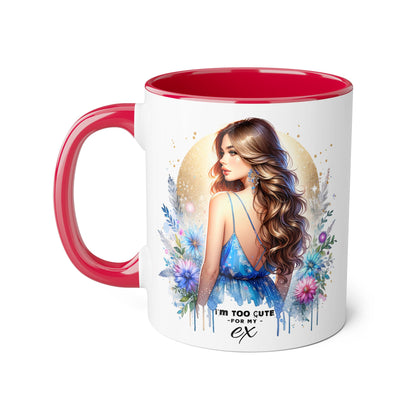 I'm Too Cute For My Ex Chic Accent Mug Designs, Coffee Cup Gift, Floral Artwork, Cute Mug, Inspirational Coffee Mug for Her, Ex Gift Idea, Stylish Drinkware