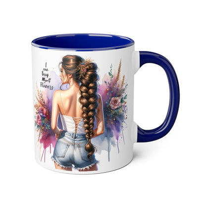 Floral Accent Mug, I Can Buy My Own Flowers Coffee Cup, Gift for Flower Lovers, Cute Floral Mug, Tea Cup for Women