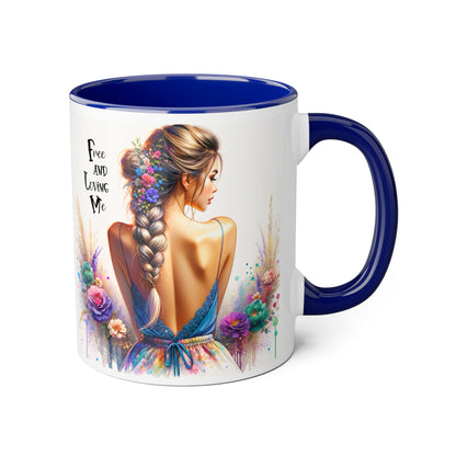 Free and Loving Me Floral Freedom Accent Mug - Inspirational Coffee Cup, Gift for Her, Artist Mug, Tea Lover's Cup, Home Decor
