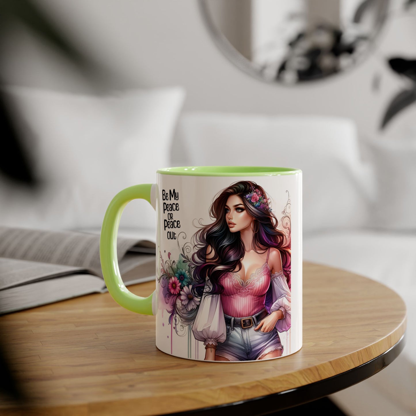 Bohemian Accent Mug, Be My Peace or Peace Out Gift, Artistic Coffee Mug, Floral Coffee Cup, Gift for Her