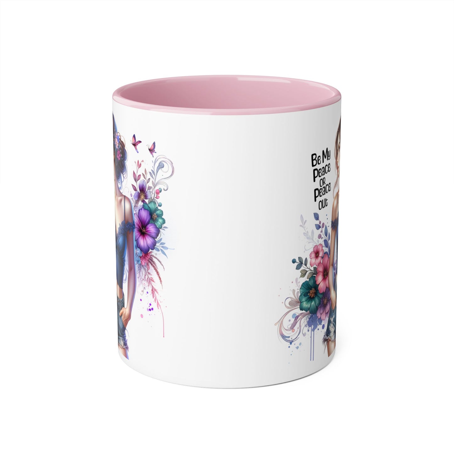 Be My Peace or Peace Out Bohemian Themed Accent Mug, Artist Cup, Unique Gift, Floral Coffee Cup, Inspirational Quote Mug