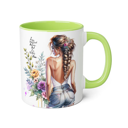 I Was Married Before But I'm Better Now Elegant Floral Accent Mug, Perfect Gift for Tea Lovers, Inspirational Coffee Cup for Her, Unique Home Decor, Sister's Birthday Gift