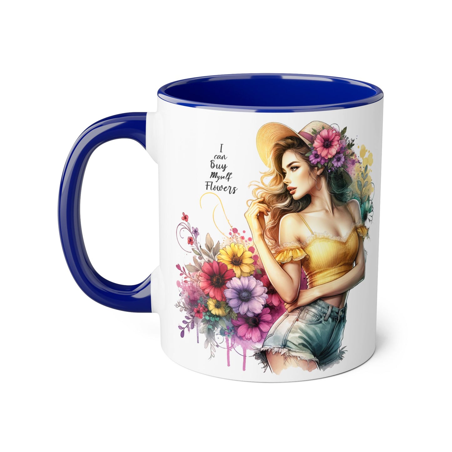 I Can Buy Myself Flowers Chic Floral Accent Mug, Coffee Cup, Gift for Flower Lovers, Tea Mug, Spring Decor, Mother's Day, Home Office Vibe
