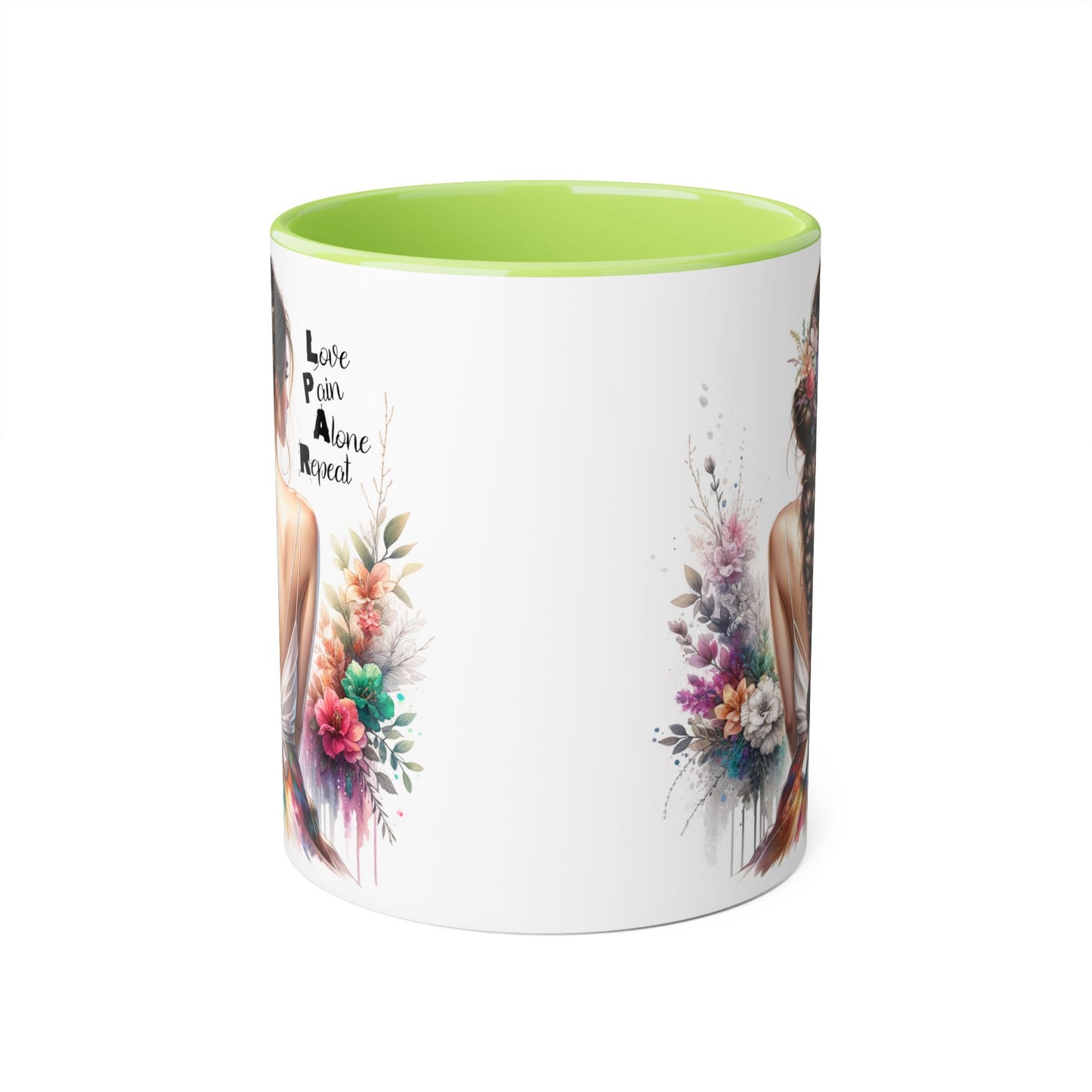 Beautiful Floral Accent Mug, Inspirational Coffee Cup, Love Pain Alone Repeat, Gift for Her, Home Decor, Bohemian Style